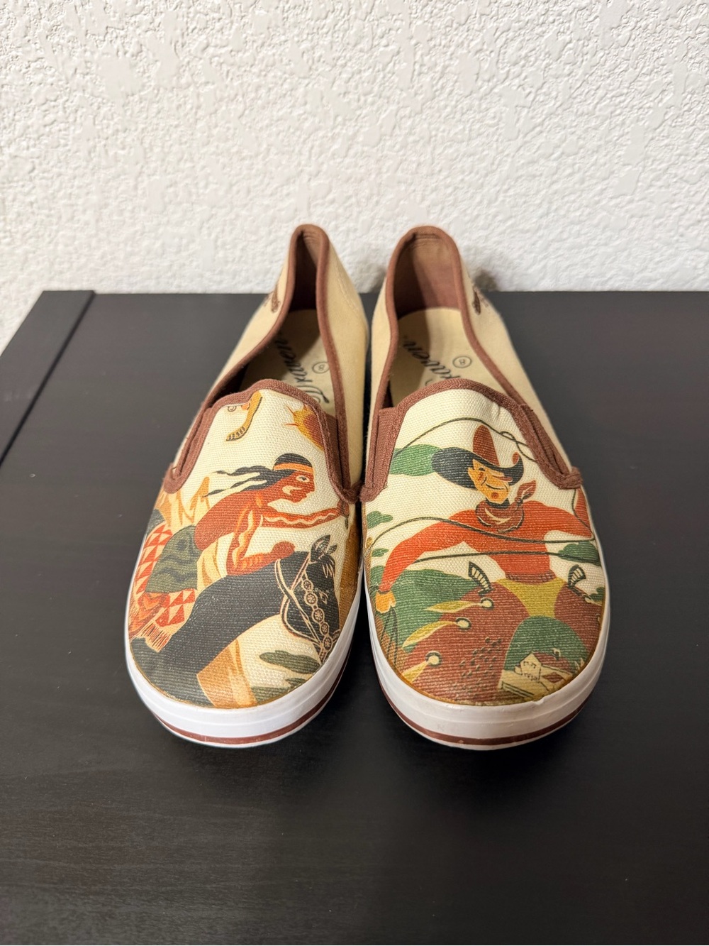 Printed Canvas Slip-On Flats in Brown Multicolor - Women's Casual Loafers